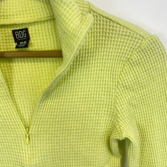 BDG Neon Waffle Knit Quarter Zip Crop Top - Picture 3 of 10